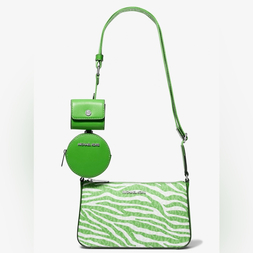 Michael Kors Retail $448 Jet Set Leather Medium Animal‎ Print Logo Crossbody Bag